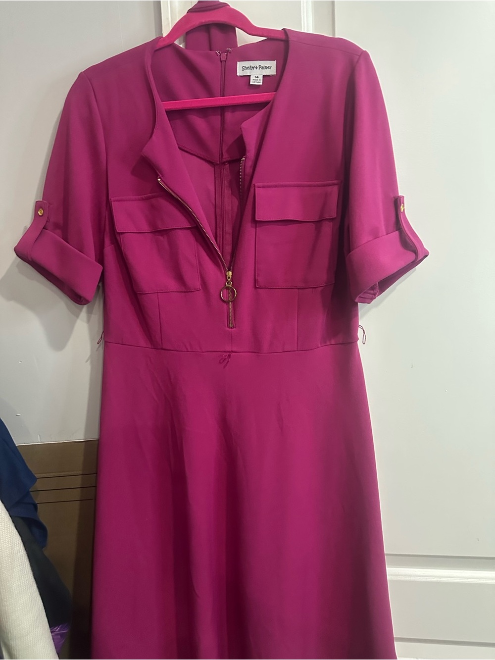 Shelby & Palmer Magenta Zip-Front Midi Dress